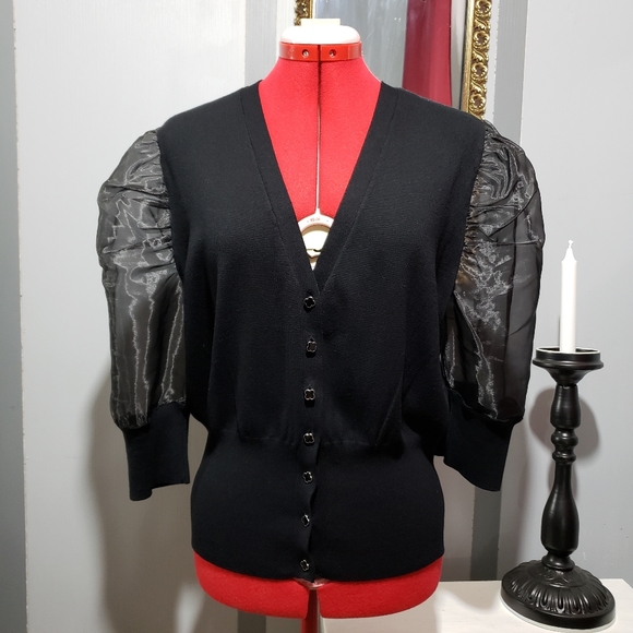 organza puff sleeve cardigan
